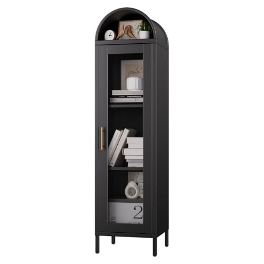 Glass Cabinet Display - Узкий металлический арочный шкаф-витрина со стеклянной